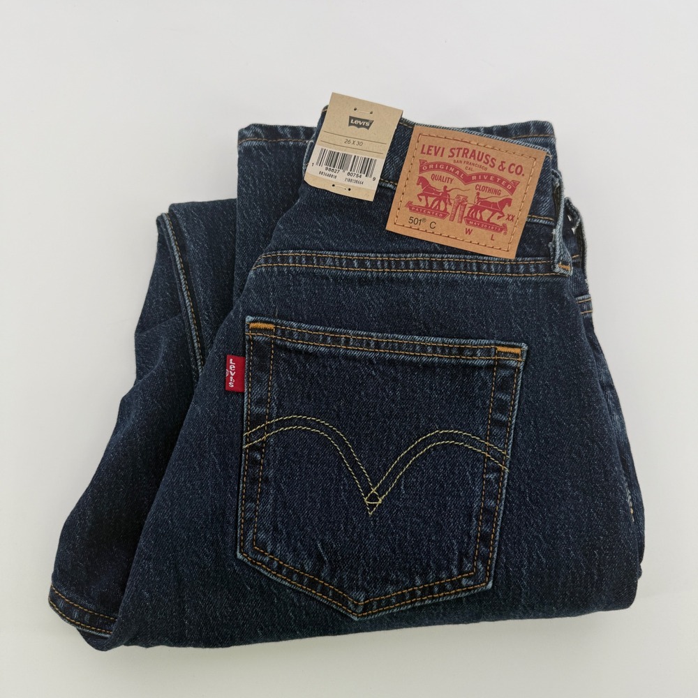Levis 501 Curve Stretch High Rise Straight Leg Jeans Dark Wash 26x30 NEW